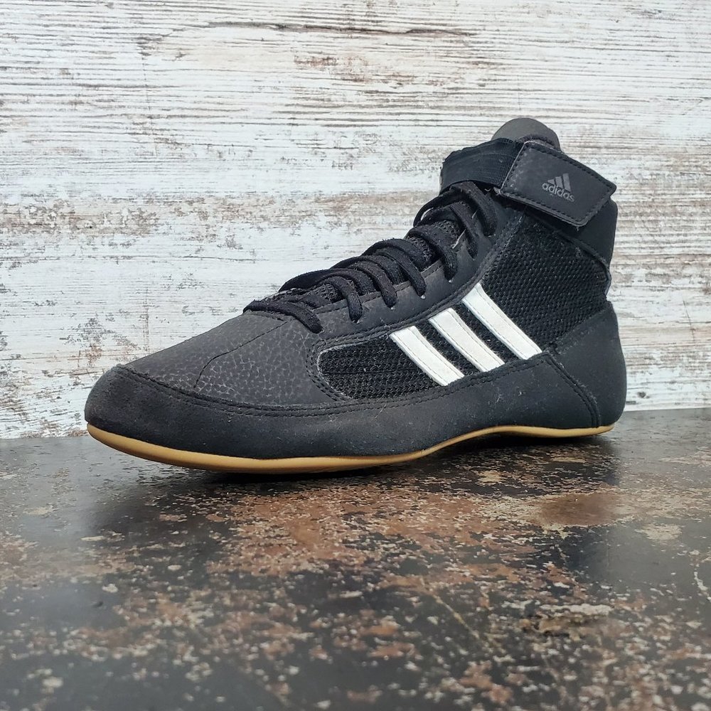 Youth Adidas HVC 2 Wrestling Shoes Sz 6.5Y 39.5 Used AQ3325 Black Mat MMA Boxing